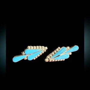 Zuni Kingman Turquoise Stud Earrings Vincent Hooee Sterling Silver Signed